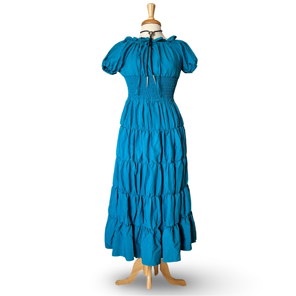 Renaissance Petticoat Ruffle Dress Short Sleeves Ocean Blue Size Small